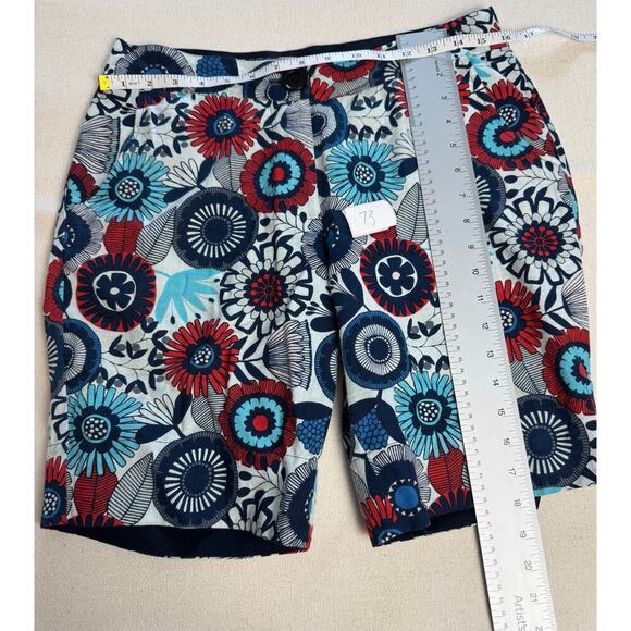 Apsara Boutique Shorts Blue White and Red Geometric Flowers 100% Cotton Womens M - Picture 5 of 5
